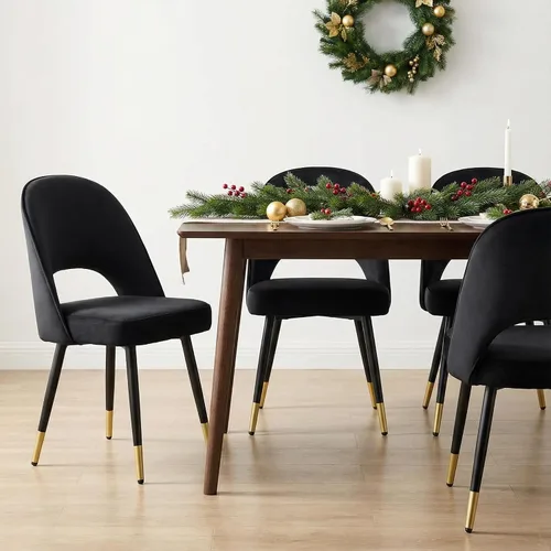 Vista 11 de LukeAlon Juego de 2 sillas de comedor clásicas de terciopelo, sillas de cocina tapizadas con respaldo abierto con patas de metal, sillas laterales