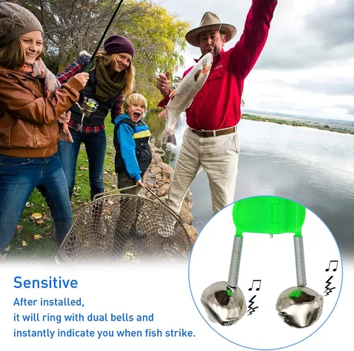 Vista 5 de Campanas de pesca Clips con luz LED Night Sea Fishing Rod Clip de luz LED con campanas gemelas anillo indicador de alarma de mordedura de pesca