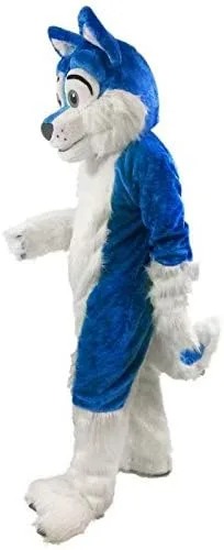 Vista 2 de Disfraz de dibujos animados de lobo azul de peluche con máscara para adultos Cosplay Party Halloween Dress Up