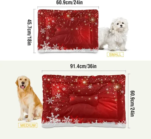 Vista 3 de Blueangle Cama para Mascotas de Copos de Nieve Navideños, Alfombrilla Suave para Jaula, Cojín Lavable Antideslizante para Jaula de Perro, Colchón