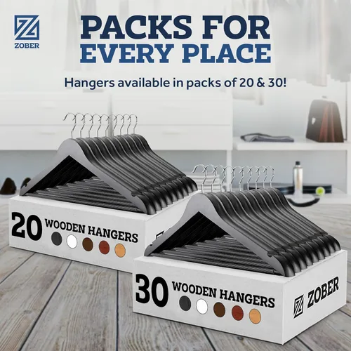 Vista 8 de Zober Perchas de madera negras – Paquete de 20 perchas de madera resistentes y antideslizantes para abrigos, chaquetas, trajes y pantalones, perchas