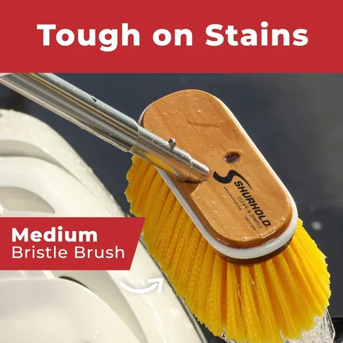 Vista 5 de Shurhold Classic Deck Brush – Boat Cleaning Brush with Wood Block, Rubber Bumper & Durable Bristle Design