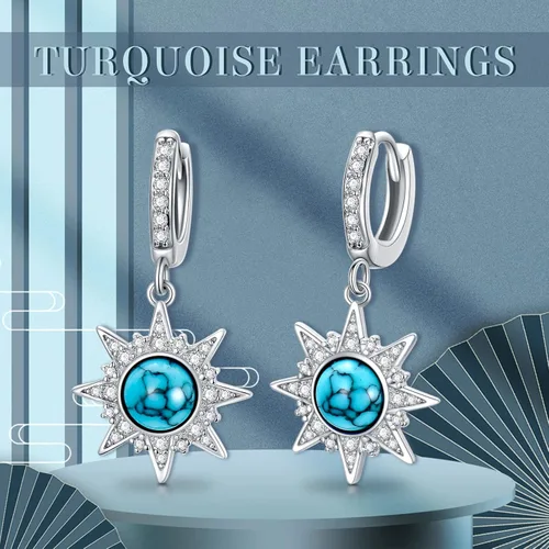 Vista 6 de VONALA Aretes colgantes de plata de ley 925, ópalo lapislázuli, zafiro, turquesa, cristal colgante, joyería de regalo para mujeres