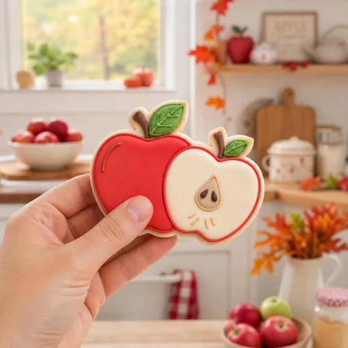 Vista 6 de Cortadores de galletas de manzana con sello en relieve 3D impreso en forma de fruta de ácido poliláctico de 3 pulgadas, suministros para hornear