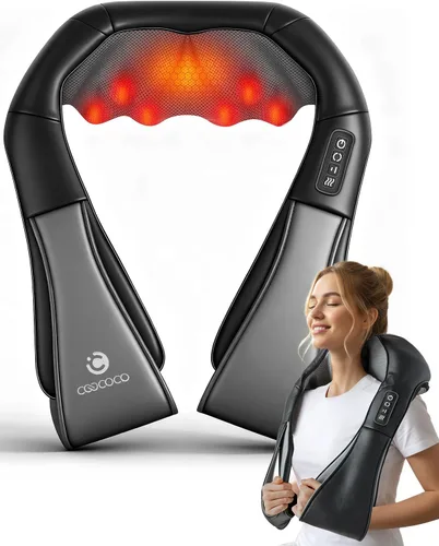 Vista 9 de CooCoCo Masajeador de espalda con calor, cojín de asiento de masaje Shiatsu, almohadilla ajustable para silla de masaje de cuello y espalda Negro