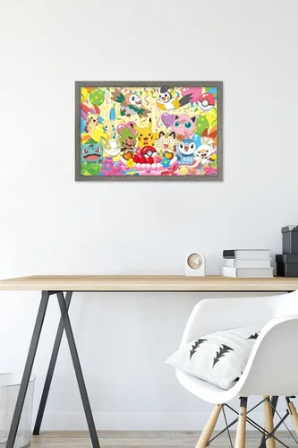 Vista 6 de Pokémon - Póster de pared para fiesta de cumpleaños, 22.4 pulgadas de largo x 14.7 pulgadas de ancho, versión enmarcada de madera de granero