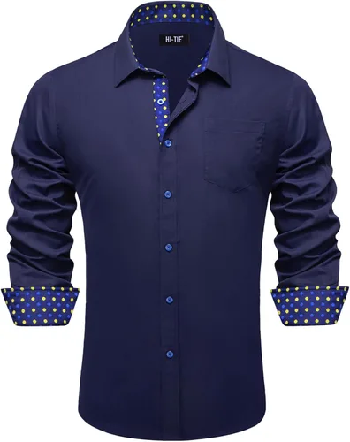 Vista 9 de Hi-Tie Camisa de manga larga jacquard con contraste interior sin arrugas para hombre