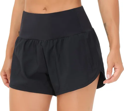 Vista 6 de THE GYM PEOPLE - Pantalones cortos de entrenamiento deportivos de cintura alta para mujer, de secado rápido, con forro de malla y bolsillos