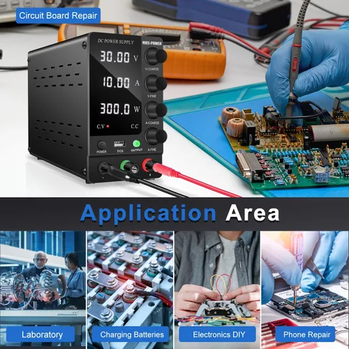 Vista 6 de NICE-POWER Fuente de alimentación CC variable 30V 10A, fuente de alimentación de banco de CC regulada de conmutación ajustable con interruptor