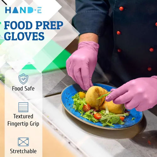 Vista 2 de Hand-E Touch - Guantes desechables de nitrilo rosa, para esteticista, técnico de uñas, tinte y estilista de cabello, guantes de limpieza
