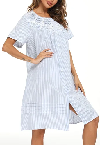 Vista 4 de AVIIER Vestido de casa para mujer, manga corta, abrigo de casa, bata con botones, ropa de dormir S-XXL
