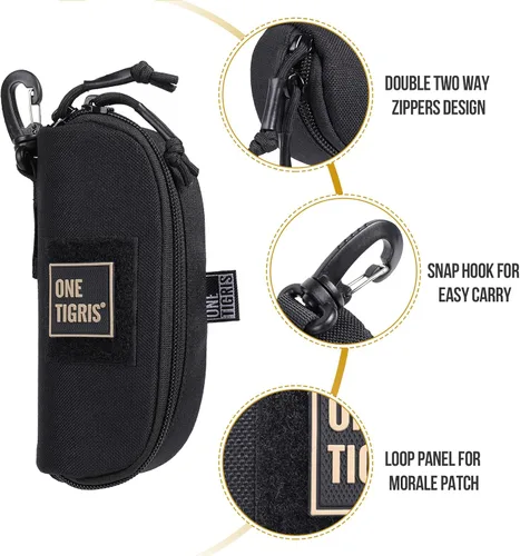 Vista 5 de OneTigris Estuche rígido para gafas de sol tácticas Molle con cremallera Estuche de transporte 1000D Nylon con clip