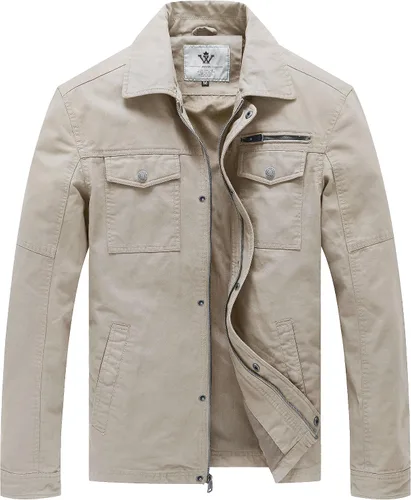 Vista 16 de WenVen Chaqueta de solapa militar de algodón de lona casual para hombre