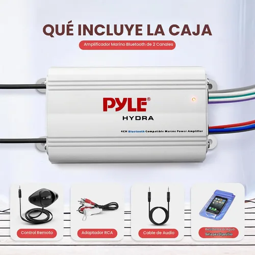 Vista 6 de Pyle Amplificador marino automático de 4 canales, 200 vatios RMS 4 OHM estéreo de rango completo con Bluetooth inalámbrico y potente altavoz Prime