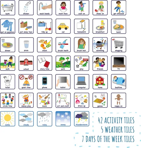 Vista 2 de Actividades de hoy Diario Rutina Visual Horario Magnético Tabla de Azulejos para Niños