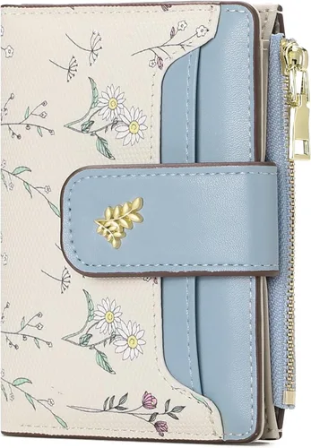 Vista 14 de Billeteras pequeñas para mujer, de cuero, plegable, con cremallera, con bolsillo con cremallera, lindo soporte para tarjetas de crédito, monedero