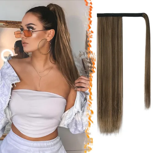 Vista 52 de BARSDAR Extensión de Cola de Caballo Corta y Recta - Extensiones de Cabello de Cola de Caballo con Cordón de 14 Pulgadas en Negro para Mujeres