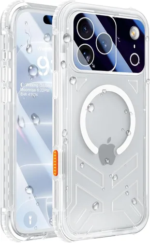 Vista 54 de Funda impermeable para iPhone 15 con Magsafe, protector de pantalla, cordón, IP68 militar de cuerpo completo a prueba de golpes, para deportes Negro