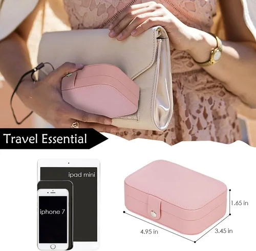 Vista 3 de XMJXBOX Joyero organizador de joyas de viaje de piel sintética para viajes caja de joyería pequeña de 2 capas para soporte de joyas para anillos