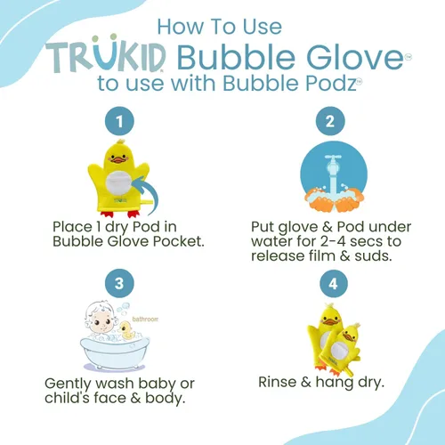 Vista 8 de TruKid BubbleGlove, guantes de baño de esponja, marioneta de mano para niños y niños, esponja de baño y guante de toalla para bebés para niños