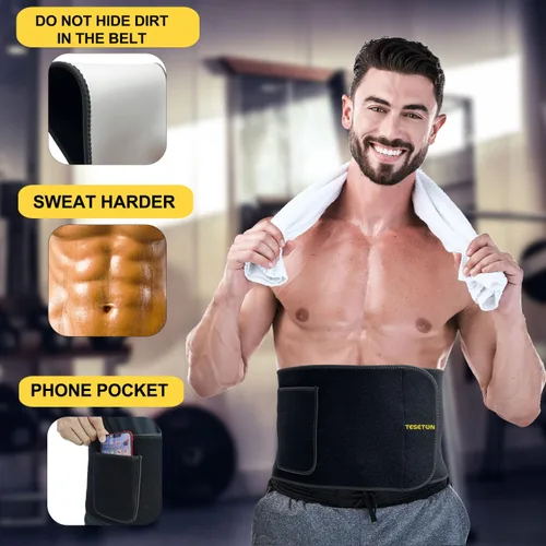 Vista 4 de TESETON Entrenador de Cintura para Mujer y Hombre - Banda de Sudor para Mujeres, Recortador de Cintura para la Grasa del Vientre Inferior, Fácil