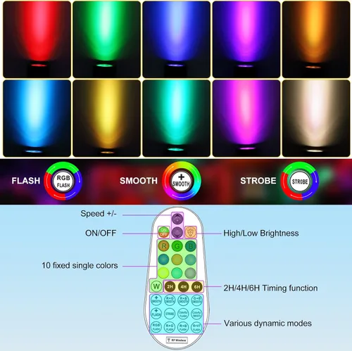Vista 3 de MEIHUA Focos solares que cambian de color para exteriores, 6 en 1, iluminación solar de paisaje, focos RGB con control remoto, IP66, luces solares