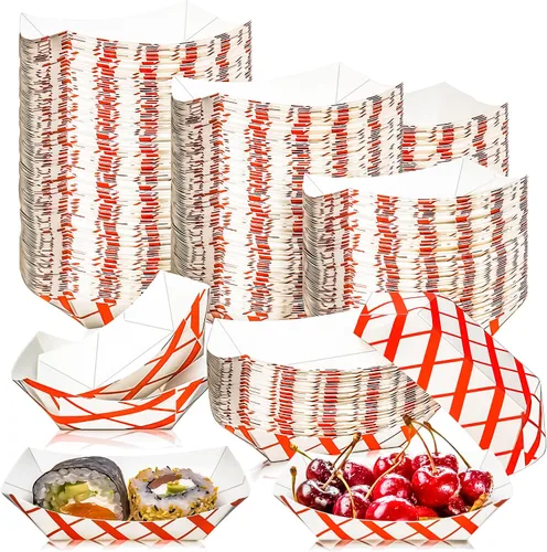 Vista 8 de Paquete de 200 bandejas pequeñas de papel para alimentos, botes desechables de papel kraft de 0.25 libras, color marrón, bandejas para servir