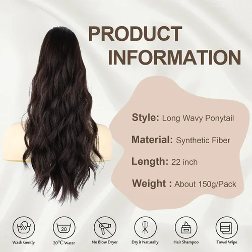 Vista 6 de FREEMEIGE Extensión de cola de caballo, extensiones de cola de caballo con cordón, 22 pulgadas de largo, rizadas, onduladas, extensiones de cabello