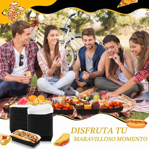 Vista 6 de Yeaqee 100 bandejas de papel de 7 pulgadas para perros calientes Negro
