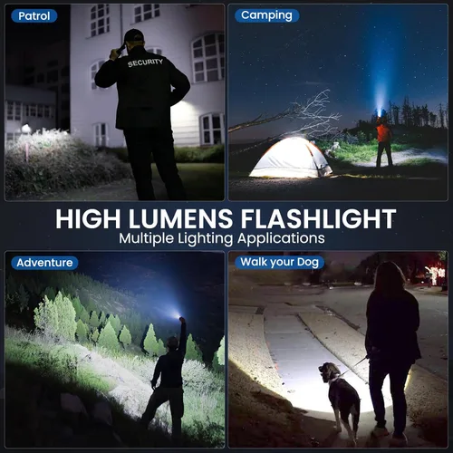 Vista 7 de BEFAMALI Paquete de 4 linternas recargables de alto lúmenes, luz de flash de 99000 lm, linternas LED brillantes ajustables con 5 modos y cable USB