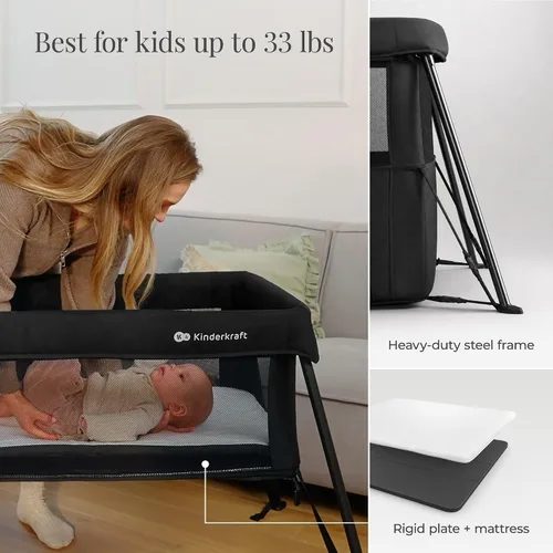 Vista 14 de Kinderkraft CAMI - Cama de bebé 3 en 1, cama de viaje para bebé, desde el nacimiento hasta los 3 años, cuna de bebé, cuna de viaje, fácil de plegar