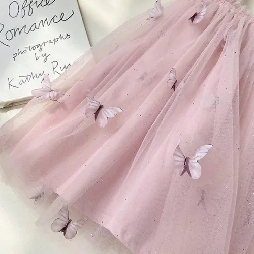 Vista 2 de Miipat Vestido de tul sin mangas para niñas pequeñas, vestido de tutú de mariposa floral para niñas pequeñas, vestidos de princesa para fiesta