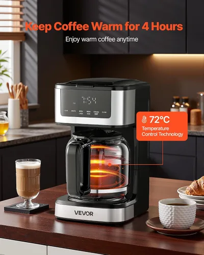 Vista 4 de VEVOR Cafetera programable, cafetera de goteo programable de 12 tazas con pantalla táctil, cafetera de 4 horas para mantener el calor, cafetera