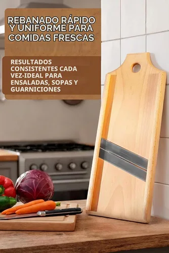 Vista 6 de Trituradora de repollo de madera para ensalada de col (16.9 x 6.2 pulgadas) - Rallador de repollo resistente para ensalada y chucrut - Cortador