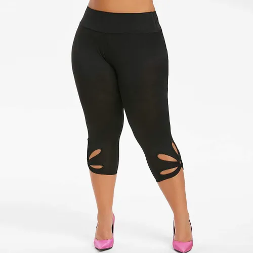 Vista 6 de Aniywn Leggings capri de yoga para mujer, tallas grandes, mallas elásticas de cintura alta, pantalones de yoga, pantalones deportivos ahuecados