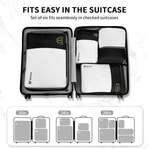Vista 4 de SIMBOOM Juego de 6 cubos de compresión para viajes, bolsas organizadoras de maleta, organizador de equipaje, artículos esenciales de viaje