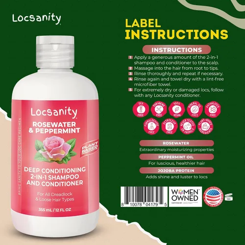 Vista 7 de Locsanity Agua de Rosas y Menta Champú y Acondicionador 2 en 1 para Todos los Tipos de Dreadlocks y Peinados – Champú y Acondicionador Hidratante