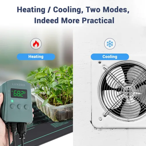 Vista 3 de LUXBIRD Termostato digital con termostato de calor y refrigeración de 10 A 1200 W para plántulas, reptiles y cerveza, cría, incubación, invernadero