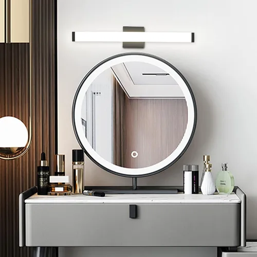 Vista 6 de Lámpara de tocador de baño de níquel cepillado, cuadrada, LED, 60 cm (24 pulgadas), 14 W, luz blanca natural, 4000 K, barra de luz para espejo