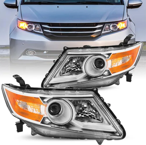 Vista 16 de JSBOYAT Conjunto de faros delanteros de repuesto para Honda Odyssey 2011-2017, estilo OE, carcasa negra, con reflector ámbar (L+R) Faros
