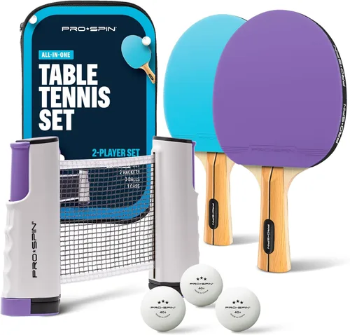 Vista 8 de PRO-SPIN Portable Ping Pong Set with Retractable Ping Pong Net for Any Table, All-in-One Table Tennis Set with Ping Pong Paddles, Balls & Case