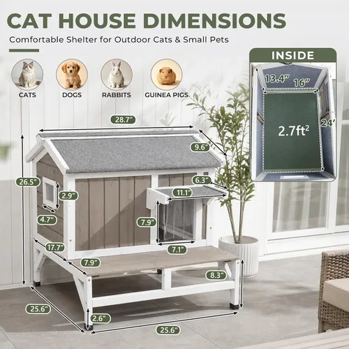 Vista 2 de Petscosset Insulated Outdoor Cat House, Weatherproof Feral Cat Shelter