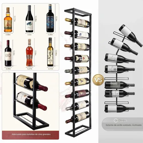 Vista 6 de Soporte para botellas de vino montado en la pared, estante para 10 botellas