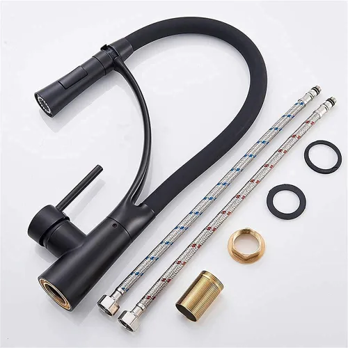 Vista 6 de Grifos de cocina color negro mate cromado LED extraíble mezclador de cocina grifo de rotación de 360 grúa de agua para cocina grifo mezclador de una