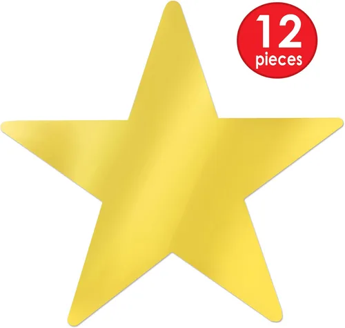 Vista 2 de Beistle 12 piezas de plástico metálico dorado con recorte de estrella para bodas, fiestas de cumpleaños, decoración de aula