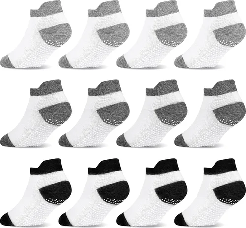 Vista 13 de SkiBeaut 12 pares de calcetines antideslizantes para niños y niñas con agarres, calcetines antideslizantes para niños pequeños de 1 a 7 años