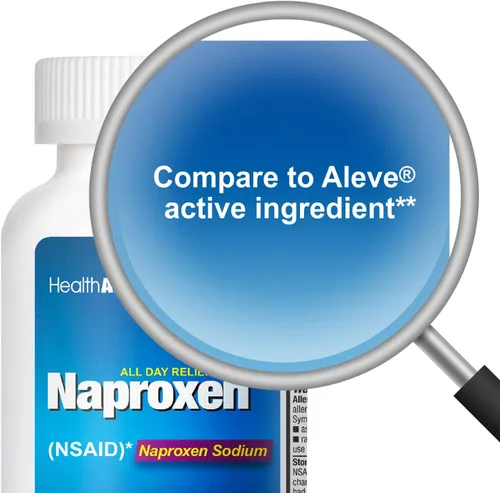 Vista 2 de HealthA2Z® Analgésico, Naproxeno Sódico 220 mg, AINE, Analgésico, Reductor de fiebre, 300 cápsulas