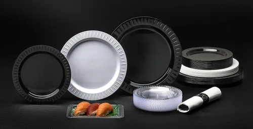 Vista 3 de Party Essentials N572417 Elegance - Plato de plástico duro para aperitivos, 5 x 7 pulgadas, color negro (caja de 288)