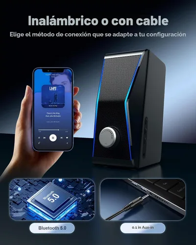Vista 4 de Nylavee - Altavoces para computadora de escritorio, Bluetooth AUX PC Altavoces RGB