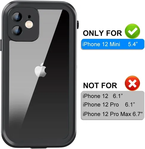 Vista 8 de Funda impermeable para iPhone 12 Mini, cobertura completa IP68, impermeable, a prueba de golpes y polvo con protector de pantalla integrado